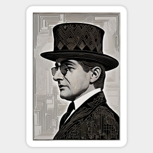 Dapper Monochrome Gentleman: Portrait in Hat and Glasses Sticker